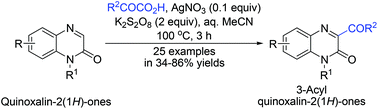 Graphical abstract: Silver-catalyzed decarboxylative acylation of quinoxalin-2(1H)-ones with α-oxo-carboxylic acids