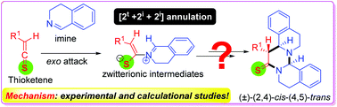 Graphical abstract: Stereochemistry and mechanistic insights in the [2t + 2i + 2i] annulations of thioketenes and imines