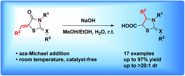 Graphical abstract: Catalyst-free synthesis of thiazolidines via sequential hydrolysis/rearrangement reactions of 5-arylidenethiazolidin-4-ones at room temperature