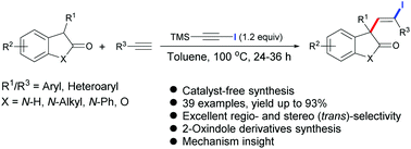 Graphical abstract: A catalyst-free intermolecular trans-iodoalkylation of alkynes