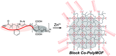 Graphical abstract: Block co-polyMOFs: assembly of polymer–polyMOF hybrids via iterative exponential growth and “click” chemistry