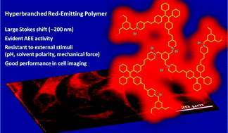 Graphical abstract: A red-emitting cationic hyperbranched polymer: facile synthesis, aggregation-enhanced emission, large Stokes shift, polarity-insensitive fluorescence and application in cell imaging
