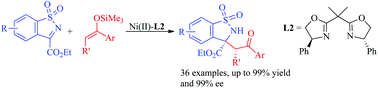 Graphical abstract: Ni(ii)-Catalyzed enantioselective Mukaiyama–Mannich reaction between silyl enol ethers and cyclic N-sulfonyl α-ketiminoesters