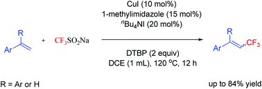 Graphical abstract: Copper-catalyzed trifluoromethylation of styrene derivatives with CF3SO2Na