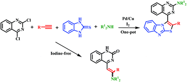 Graphical abstract: A one-pot synthetic approach for the construction of a thiazolo[3,2-a]benzimidazole-linked quinazoline scaffold via palladium-catalyzed reactions