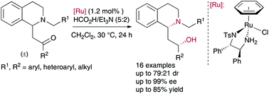 Graphical abstract: Ruthenium-catalyzed dynamic kinetic asymmetric transfer hydrogenation: stereoselective access to syn 2-(1,2,3,4-tetrahydro-1-isoquinolyl)ethanol derivatives