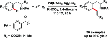 Graphical abstract: Palladium(ii)-catalyzed ortho-C–H olefination of phenylalanine and phenylethylamine derivatives directed by removable picolinamide group