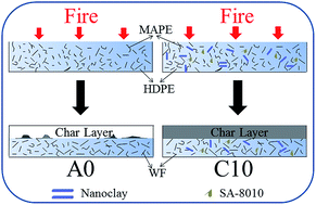 Graphical abstract: Synergistic influence of halogenated flame retardants and nanoclay on flame performance of high density polyethylene and wood flour composites