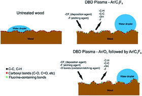 Graphical abstract: Enhancing the water repellency of wood surfaces by atmospheric pressure cold plasma deposition of fluorocarbon film