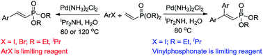Graphical abstract: Mono and double Mizoroki–Heck reaction of aryl halides with dialkyl vinylphosphonates using a reusable palladium catalyst under aqueous medium