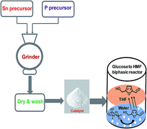 Graphical abstract: Simple and green route for preparation of tin phosphate catalysts by solid-state grinding for dehydration of glucose to 5-hydroxymethylfurfural (HMF)