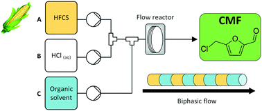 Graphical abstract: Efficient synthesis of 5-(chloromethyl)furfural (CMF) from high fructose corn syrup (HFCS) using continuous flow processing