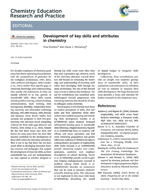 Development of key skills and attributes in chemistry