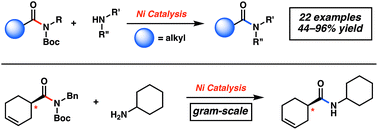 Graphical abstract: Nickel-catalyzed transamidation of aliphatic amide derivatives