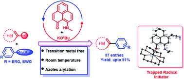 Graphical abstract: A new face of phenalenyl-based radicals in the transition metal-free C–H arylation of heteroarenes at room temperature: trapping the radical initiator via C–C σ-bond formation