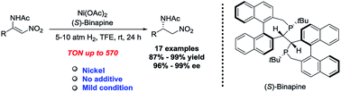 Graphical abstract: Nickel-catalyzed asymmetric hydrogenation of β-acylamino nitroolefins: an efficient approach to chiral amines
