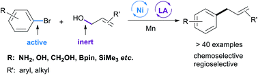 Graphical abstract: Dual nickel and Lewis acid catalysis for cross-electrophile coupling: the allylation of aryl halides with allylic alcohols