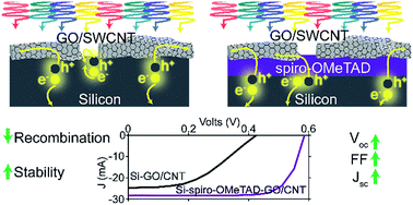 Graphical abstract: Application of a hole transporting organic interlayer in graphene oxide/single walled carbon nanotube–silicon heterojunction solar cells