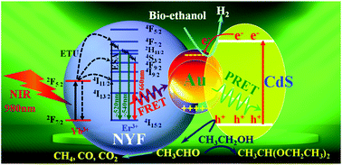 Graphical abstract: Near-infrared-activated NaYF4:Yb3+, Er3+/Au/CdS for H2 production via photoreforming of bio-ethanol: plasmonic Au as light nanoantenna, energy relay, electron sink and co-catalyst