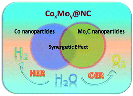 Graphical abstract: Cobalt/molybdenum carbide@N-doped carbon as a bifunctional electrocatalyst for hydrogen and oxygen evolution reactions