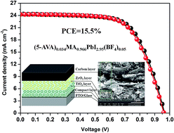 Graphical abstract: Mixed (5-AVA)xMA1−xPbI3−y(BF4)y perovskites enhance the photovoltaic performance of hole-conductor-free printable mesoscopic solar cells