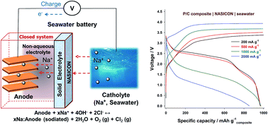 Graphical abstract: High energy density rechargeable metal-free seawater batteries: a phosphorus/carbon composite as a promising anode material