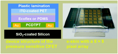 Graphical abstract: A polymer transistor array with a pressure-sensitive elastomer for electronic skin