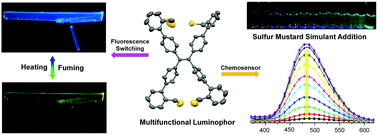 Graphical abstract: Mercaptomethylphenyl-modified tetraphenylethene as a multifunctional luminophor: stimuli-responsive luminescence color switching and AIE-active chemdosimeter for sulfur mustard simulants