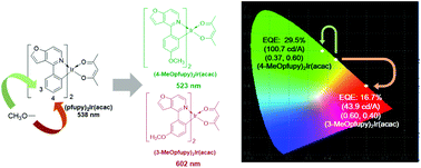 Graphical abstract: Methoxyl modification in furo[3,2-c]pyridine-based iridium complexes towards highly efficient green- and orange-emitting electrophosphorescent devices