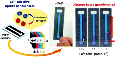 Graphical abstract: Fully inkjet-printed distance-based paper microfluidic devices for colorimetric calcium determination using ion-selective optodes