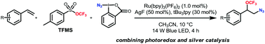 Graphical abstract: Combining photoredox and silver catalysis for azidotrifluoromethoxylation of styrenes