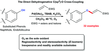 Graphical abstract: Palladium-catalyzed aerobic regio- and stereo-selective olefination reactions of phenols and acrylates via direct dehydrogenative C(sp2)–O cross-coupling