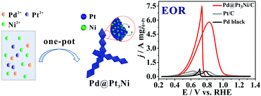 Graphical abstract: One-pot synthesis of Pd@Pt3Ni core–shell nanobranches with ultrathin Pt3Ni{111} skins for efficient ethanol electrooxidation