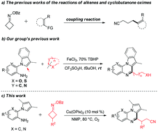 Graphical abstract: Copper-catalyzed tandem aerobic oxidative cyclization for the synthesis of 4-cyanoalkylpyrrolo[1,2-a]quinoxalines from 1-(2-aminophenyl)pyrroles and cyclobutanone oxime esters