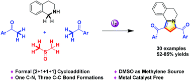 Graphical abstract: Molecular iodine-mediated formal [2+1+1+1] cycloaddition access to pyrrolo[2,1-a]isoquinolines with DMSO as the methylene source