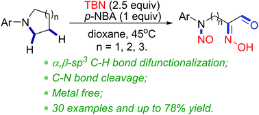 Graphical abstract: One-step construction of molecular complexity by tert-butyl nitrite (TBN)-initiated cascade α,β-sp3 C–H bond difunctionalization and C–N bond cleavage