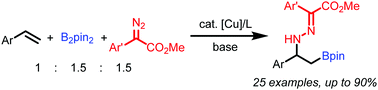 Graphical abstract: Regioselective copper-catalyzed aminoborylation of styrenes with bis(pinacolato)diboron and diazo compounds