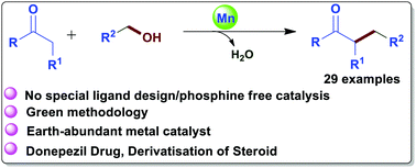 Graphical abstract: Mn(ii)-catalysed alkylation of methylene ketones with alcohols: direct access to functionalised branched products
