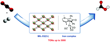 Graphical abstract: A MOF-assisted phosphine free bifunctional iron complex for the hydrogenation of carbon dioxide, sodium bicarbonate and carbonate to formate