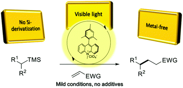 Graphical abstract: Metal-free desilylative C–C bond formation by visible-light photoredox catalysis