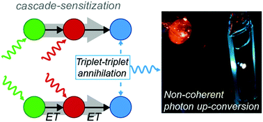 Graphical abstract: Cascade sensitization of triplet–triplet annihilation based photon upconversion at sub-solar irradiance