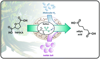 Graphical abstract: Adipic acid production catalyzed by a combination of a solid acid and an iodide salt from biomass-derived tetrahydrofuran-2,5-dicarboxylic acid