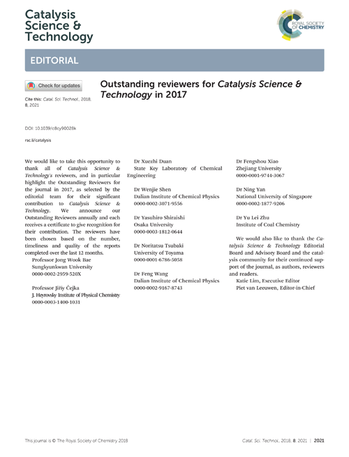 Outstanding reviewers for Catalysis Science & Technology in 2017