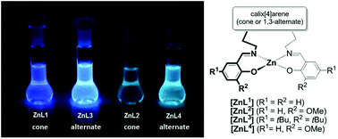 Graphical abstract: Photoluminescence properties of tetrahedral zinc(ii) complexes supported by calix[4]arene-based salicylaldiminato ligands