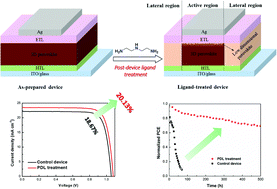 Graphical abstract: Improving the stability and performance of perovskite solar cells via off-the-shelf post-device ligand treatment