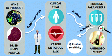 Graphical abstract: A 6-week supplementation with grape pomace to subjects at cardiometabolic risk ameliorates insulin sensitivity, without affecting other metabolic syndrome markers