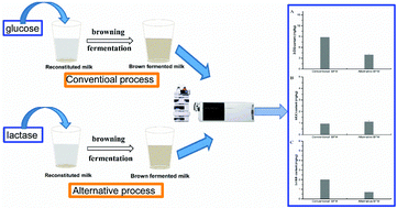 Graphical abstract: Mitigation of 3-deoxyglucosone and 5-hydroxymethylfurfural in brown fermented milk via an alternative browning process based on the hydrolysis of endogenous lactose