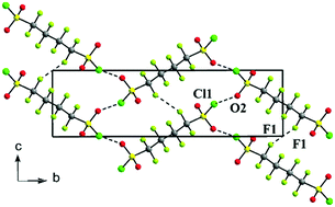 Graphical abstract: Cooperative intermolecular S–Cl⋯O and F⋯F associations in the crystal packing of α,ω-di(sulfonyl chloride) perfluoroalkanes, ClSO2(CF2)nSO2Cl, where n = 4, 6