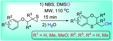 Graphical abstract: NBS/DMSO-mediated synthesis of (2,3-dihydrobenzo[b][1,4]oxathiin-3-yl)methanols from aryloxymethylthiiranes