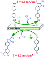 Graphical abstract: Electrochemical synthesis of some 2-aminobenzofuran-3-carbonitrile and 2-aminobenzofuran-3-carboxylate derivatives: product diversity by changing the applied current density